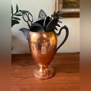 Vintage Copper Pitcher Silver Utensil Kitchen Decor
